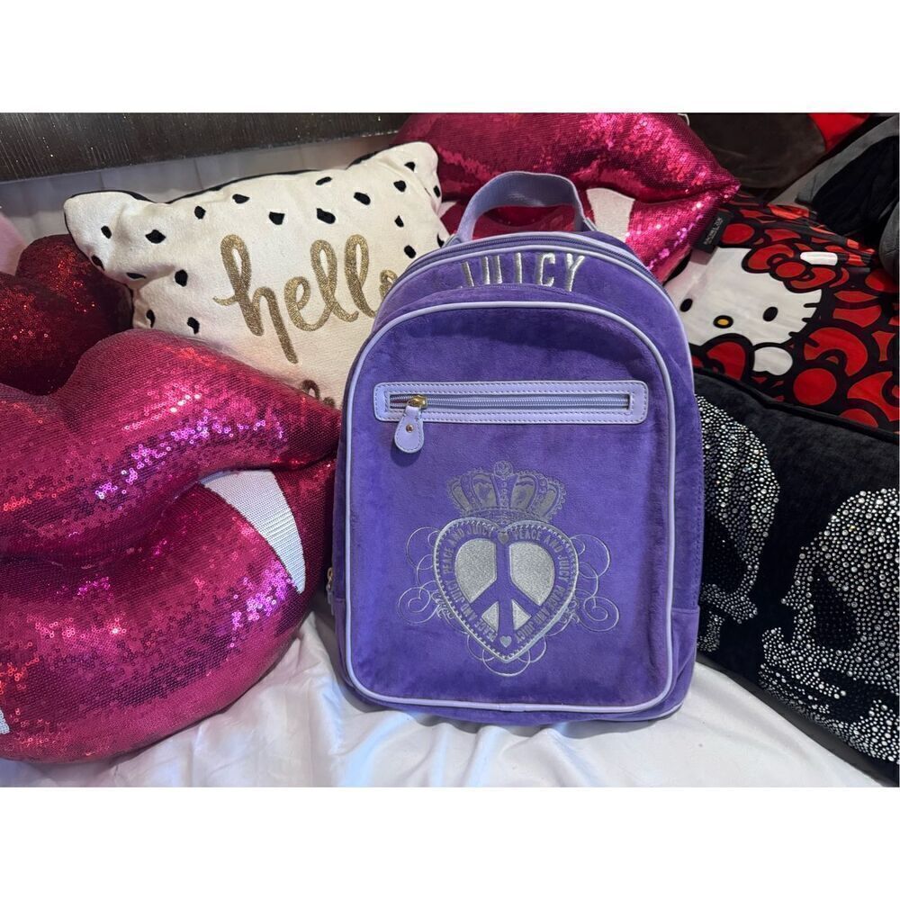 Vintage y2k purple peace velour juicy couture backpack NWT